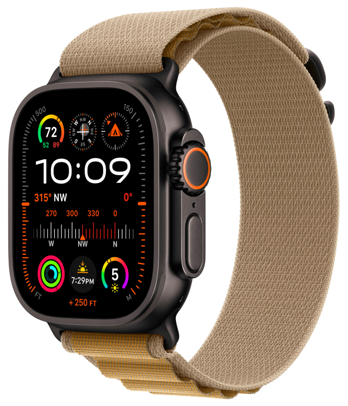 Apple Watch Ultra 2 GPS + Cellular, 49 мм, корпус из черного титана, ремешок Alpine цвета «загар», размер M