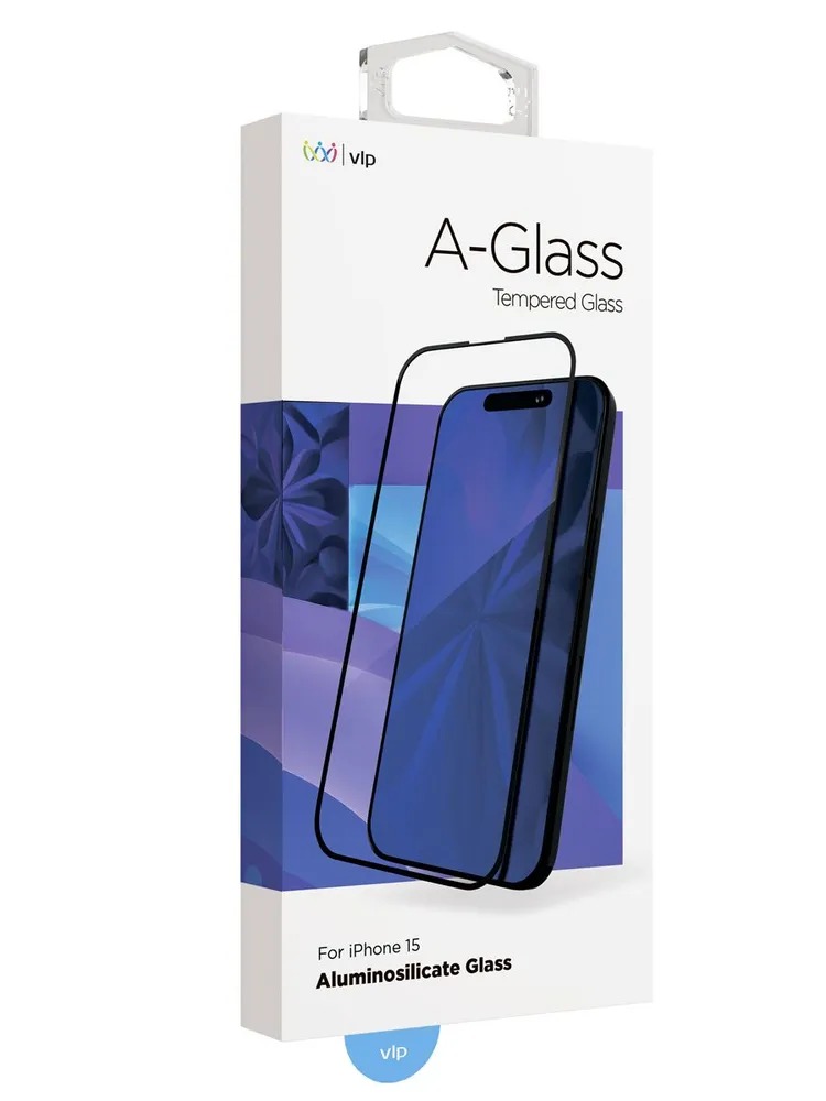 Стекло защитное 2.5D "vlp" A-Glass для iPhone 14Pro/15 с черной рамкой
