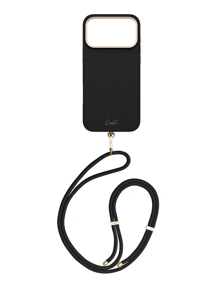 На фото изображено Чехол Uniq Coehl Strap Merelle (MagSafe) для iPhone 17 Pro, черный