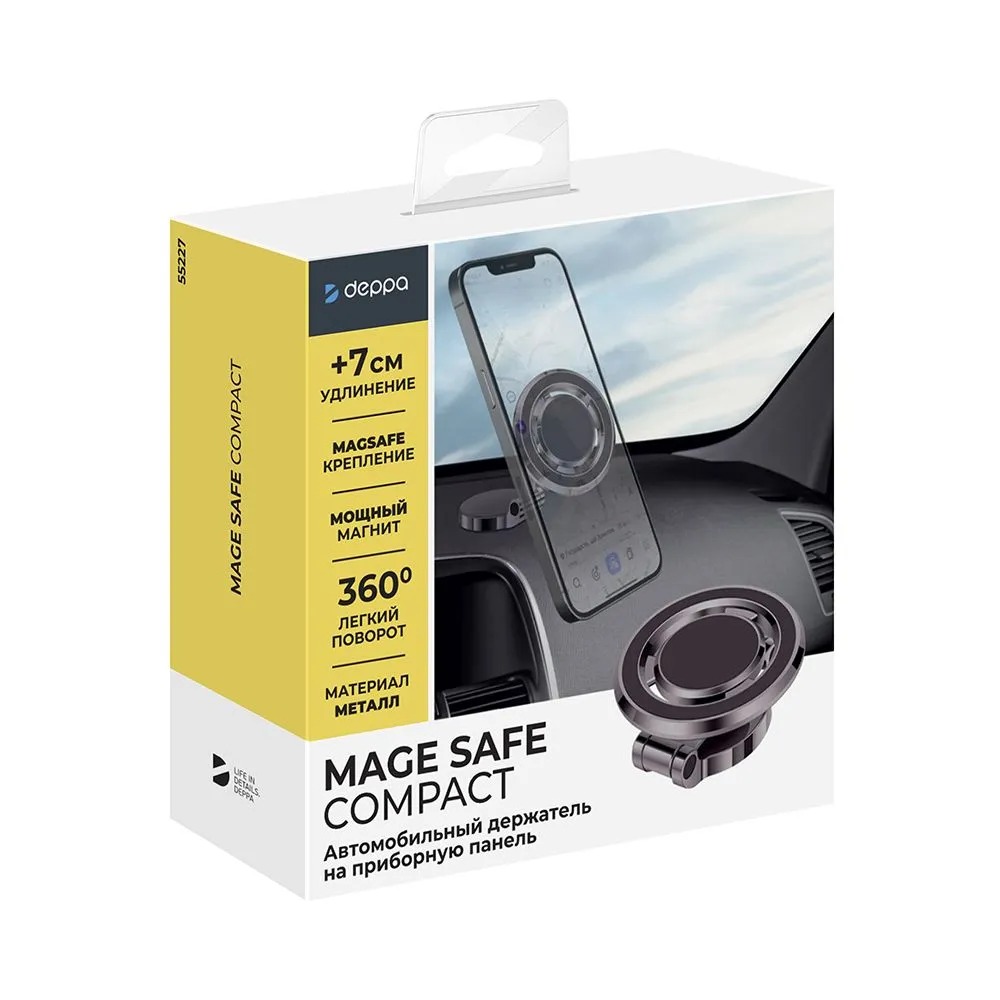 Автомобильный держатель Mage Safe Compact для iPhone, магнитный, чёрный, Deppa
