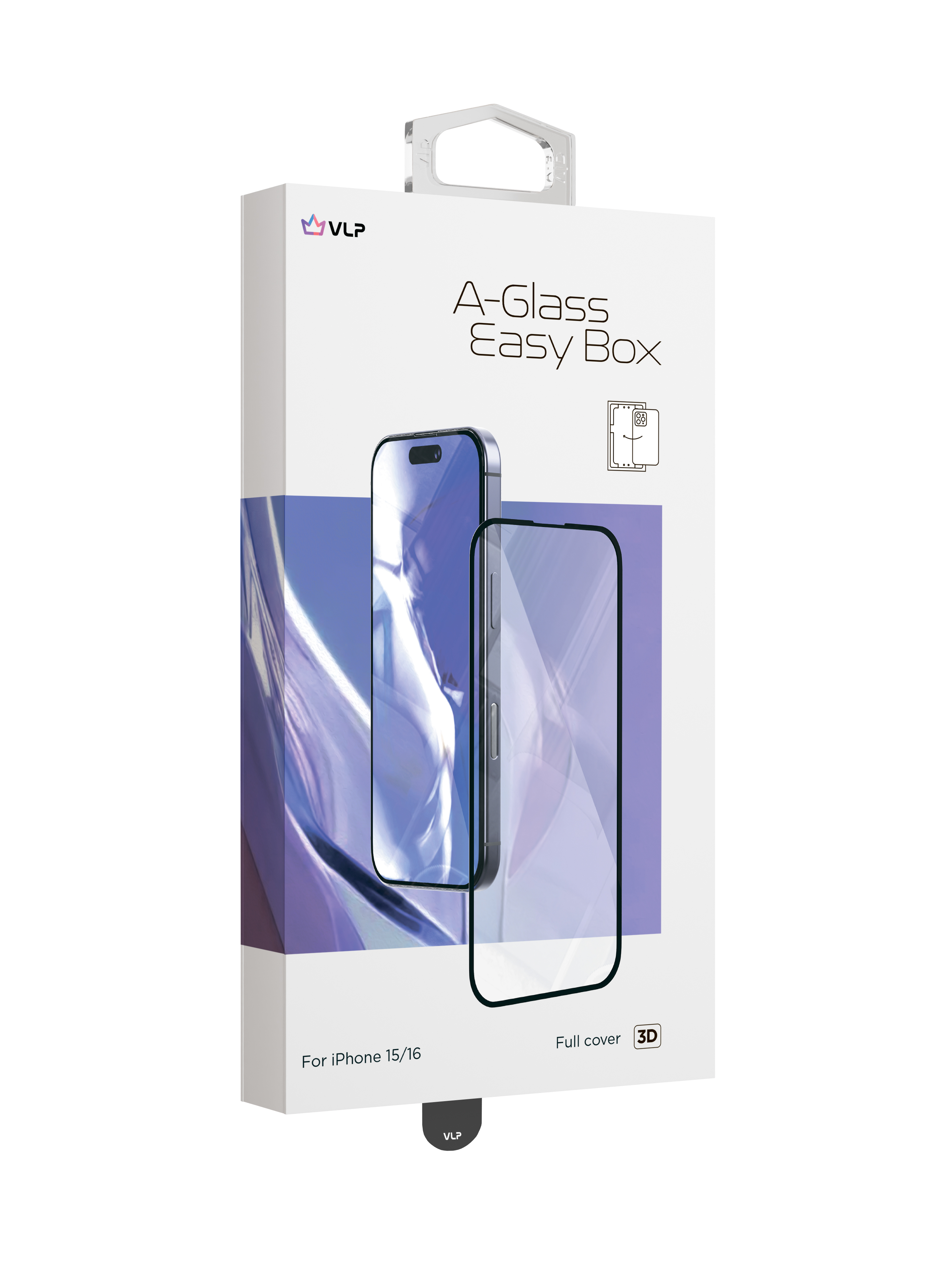 Стекло защитное 3D "vlp" A-Glass Easy Box для iPhone 15/16 с черной рамкой