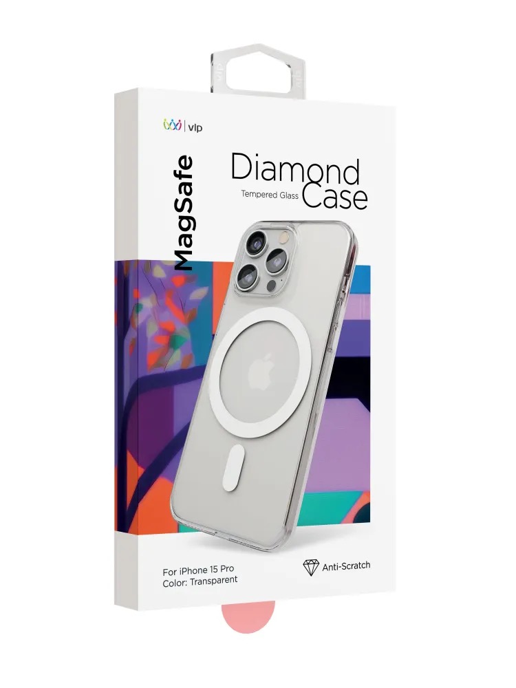 Чехол защитный "vlp" Diamond Case с MagSafe для iPhone 15 Pro, прозрачный