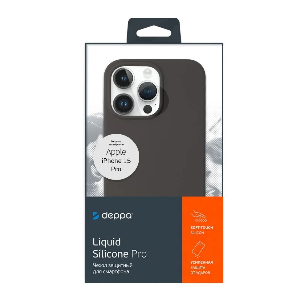 Чехол Liquid Silicone Case Pro для Apple iPhone 15 Pro, серый, Deppa