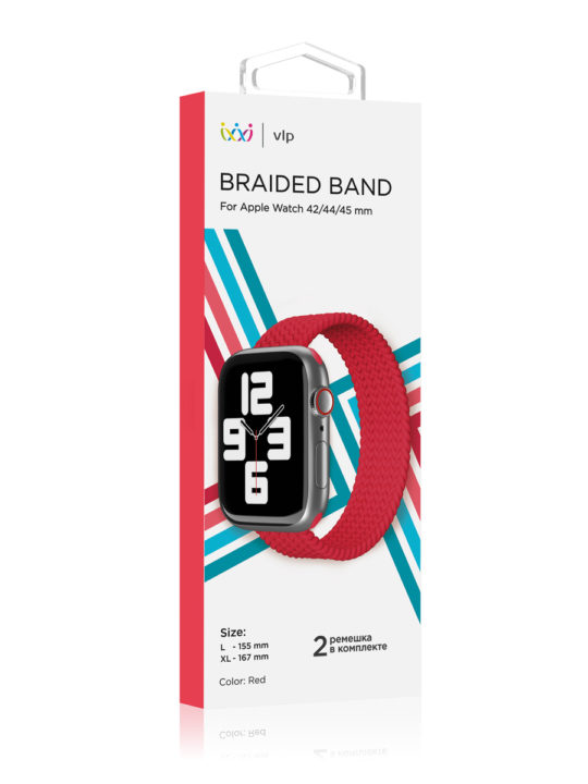 Ремешок нейлоновый плетёный "vlp" для Apple Watch 42/44/45, L/XL, 2шт, красный