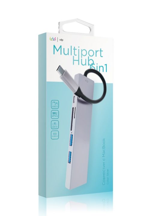 Адаптер USB-C Multiport Hub 6 в 1 "vlp", серебристый