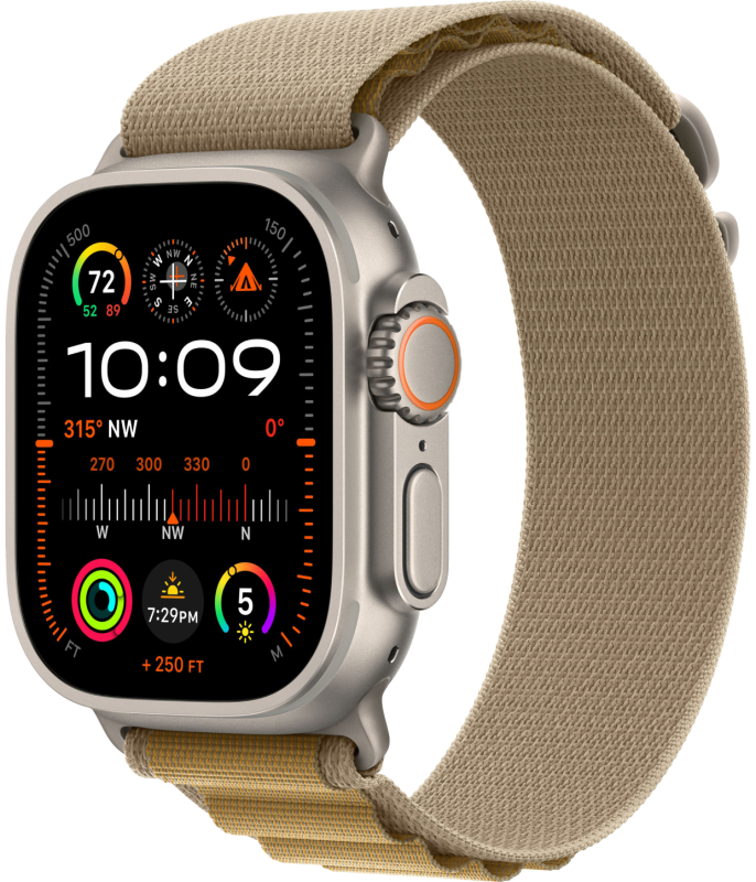 Apple Watch Ultra 2 GPS + Cellular, 49 мм, корпус из бежевого титана, ремешок Alpine цвета Загар, размер S