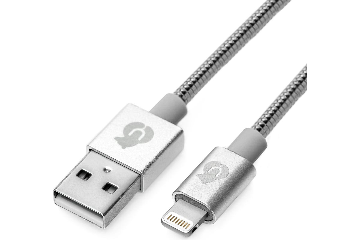 Зарядный кабель FORCE MFI Lightning USB Kevlar Cable (Metal), серебристый