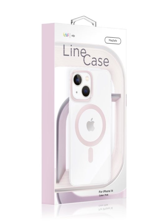 Чехол защитный "vlp" Line case с MagSafe для iPhone 14, розовый