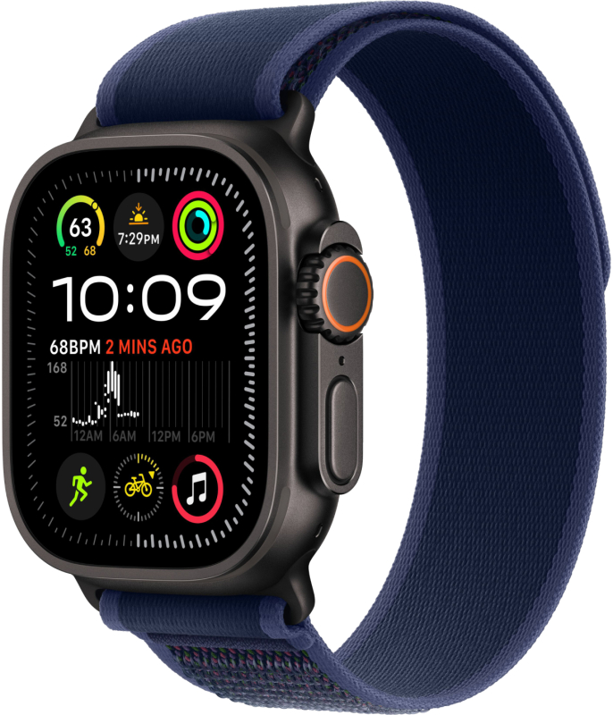 Apple Watch Ultra 2 GPS + Cellular, 49 мм, корпус из черного титана, ремешок Trail синего цвета, размер M/L