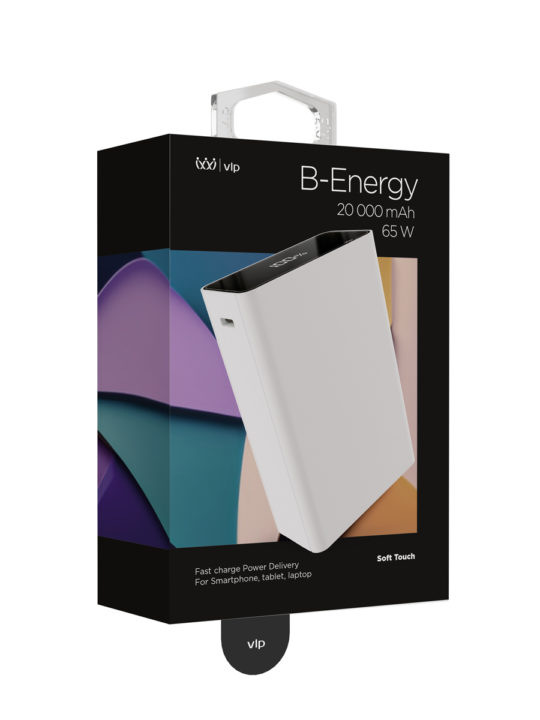 Аккумулятор внешний VLP B-Energy 20000mAh 65W, USB-C+USB-A, белый