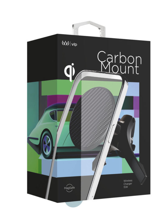 Автомобильный держатель "vlp" Carbon Mount Magsafe с беспроводной зарядкой, чёрный
