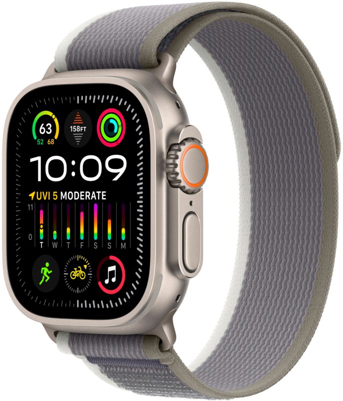 Apple Watch Ultra 2 GPS + Cellular, 49 мм, копус из титана, ремешок Trail цвет Зелено/серый, M/L
