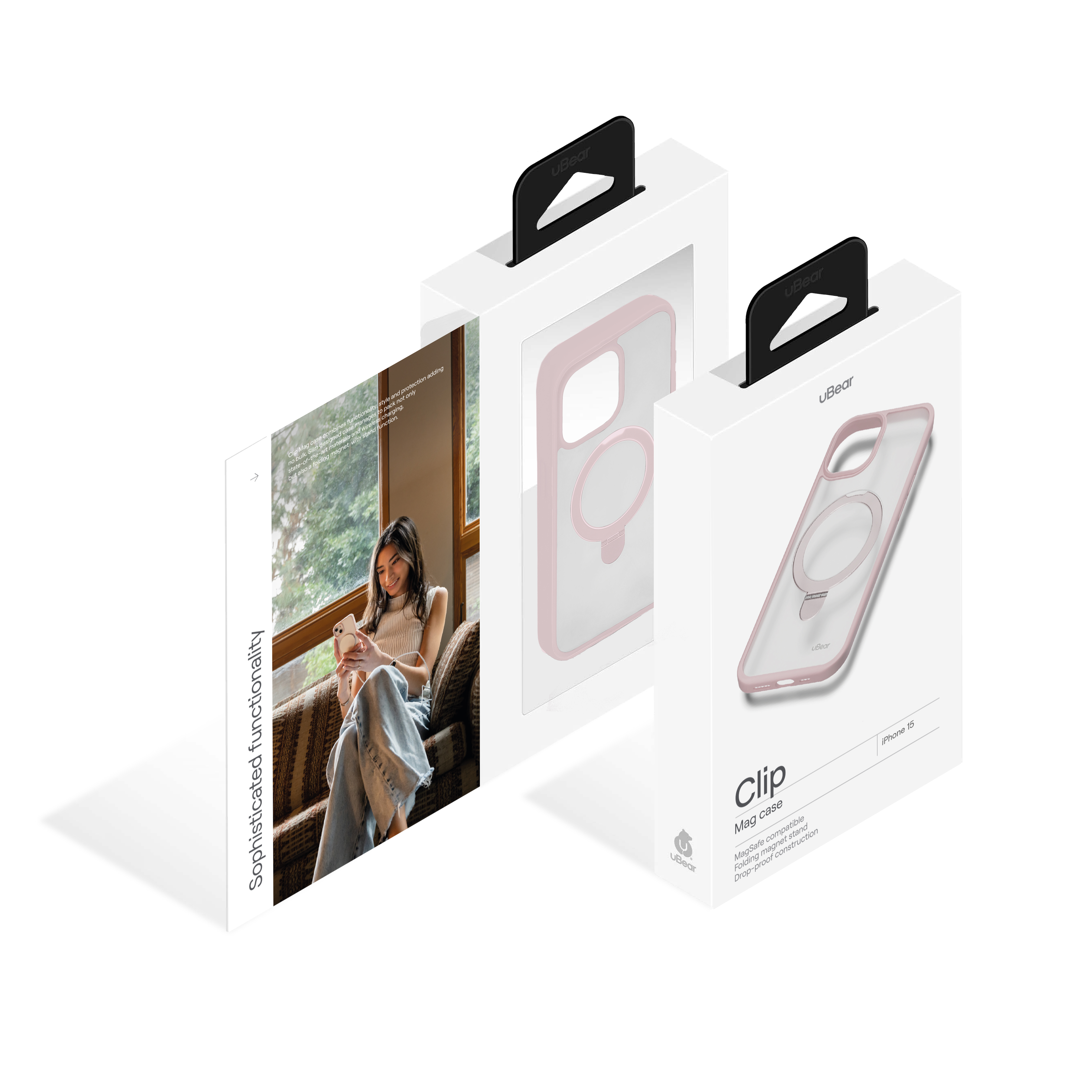 Чехол защитный uBear Clip Mag Case для iPhone 15, MagSafe совместимый, усиленный, с кольцом-стендом, силк-тач