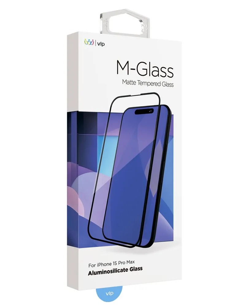 Стекло защитное 2.5D "vlp" M-Glass для iPhone 15 ProMax с черной рамкой, матовое