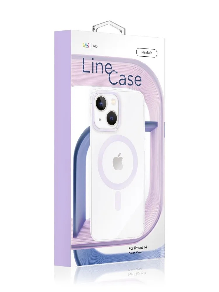 Чехол защитный "vlp" Line case с MagSafe для iPhone 14, фиолетовый
