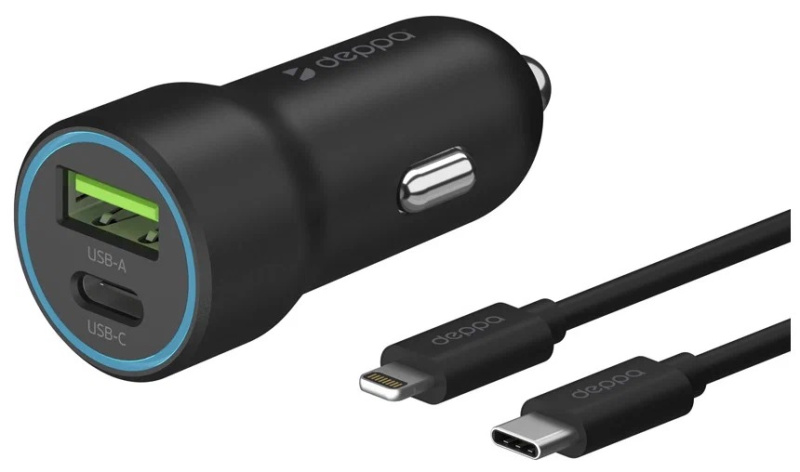 АЗУ USB-C + USB A, PD 3.0, QC 3.0, 20W, дата-кабель USB-C - Lightning (MFI), 1.2м, черный,  Deppa