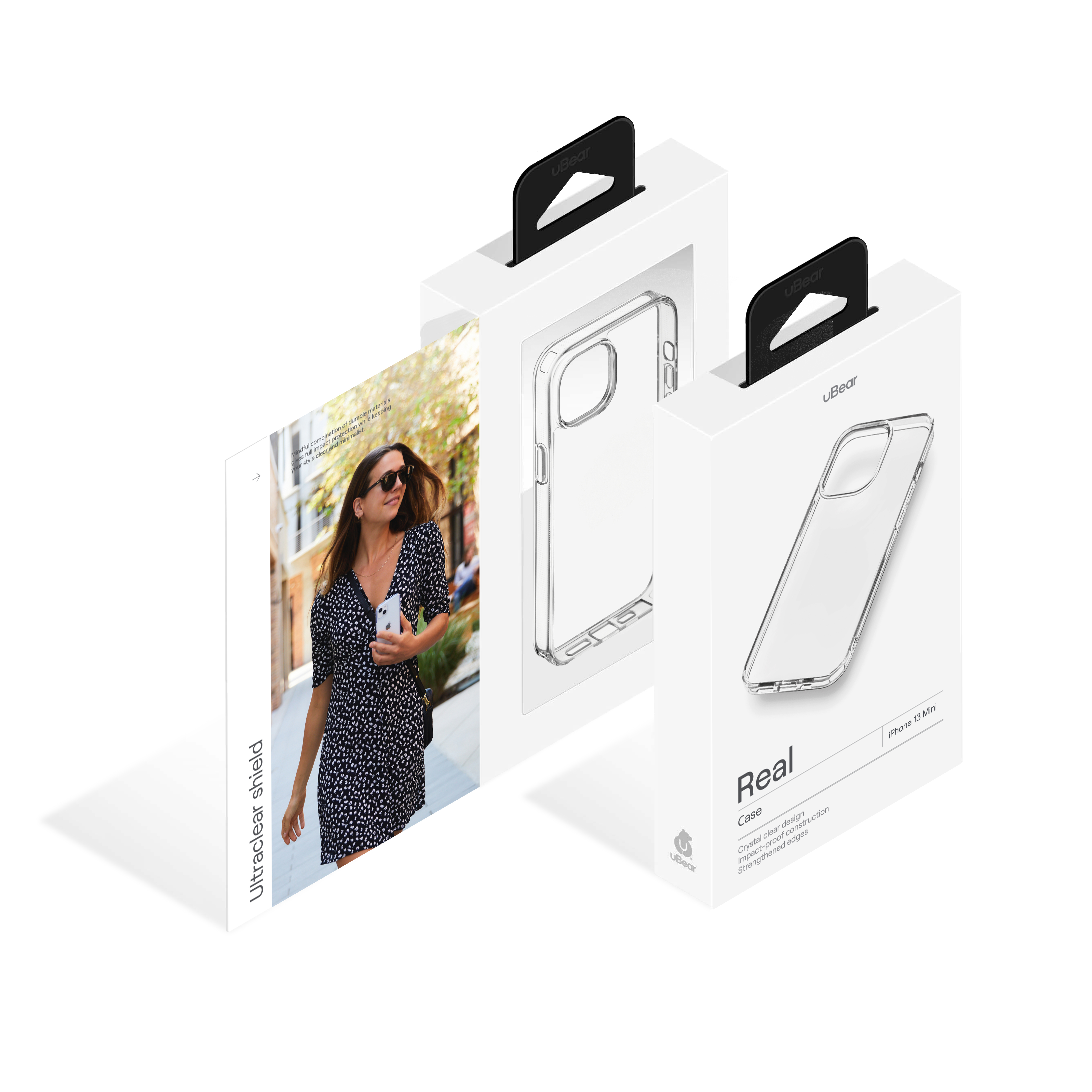 Real Case for iPhone 13 mini  PC+TPU. Магнитнная упаковка, прозрачный