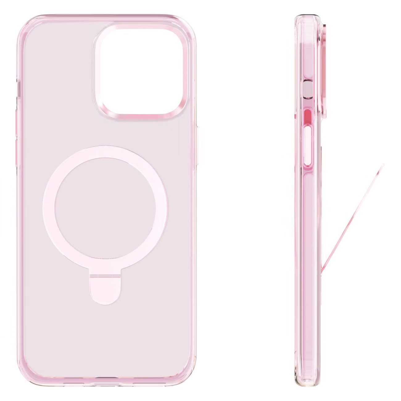 Чехол защитный "vlp" Ring Case с MagSafe подставкой для iPhone 15 ProMax, розовый