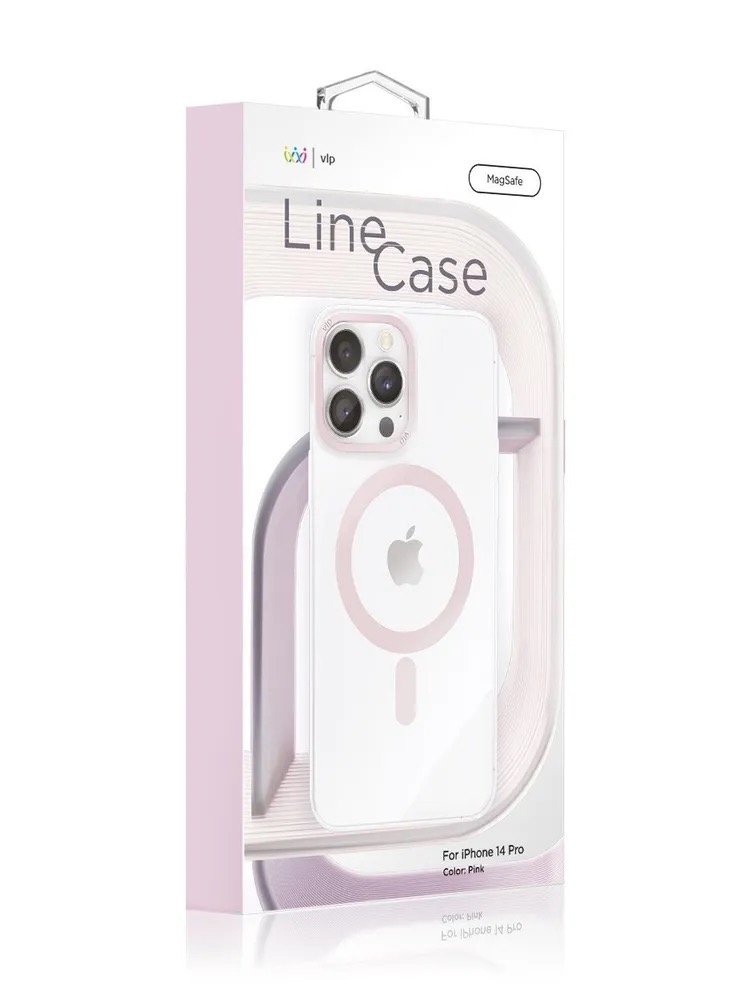 Чехол защитный "vlp" Line case с MagSafe для iPhone 14 Pro, розовый