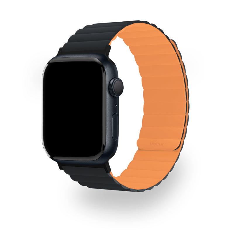 Ремешок uBear Mode для Apple Watch M/L (42, 44, 45, 49 мм), силиконовый, чёрный/оранжевый