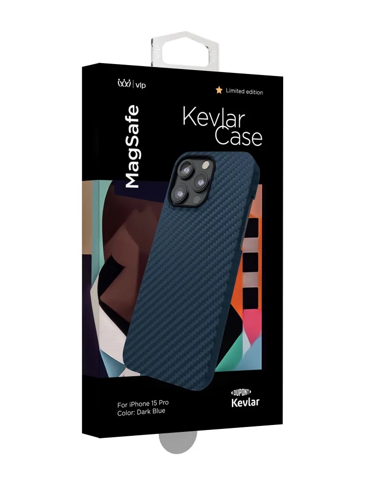 Чехол защитный "vlp" Kevlar Case с MagSafe для iPhone 15 Pro, темно-синий