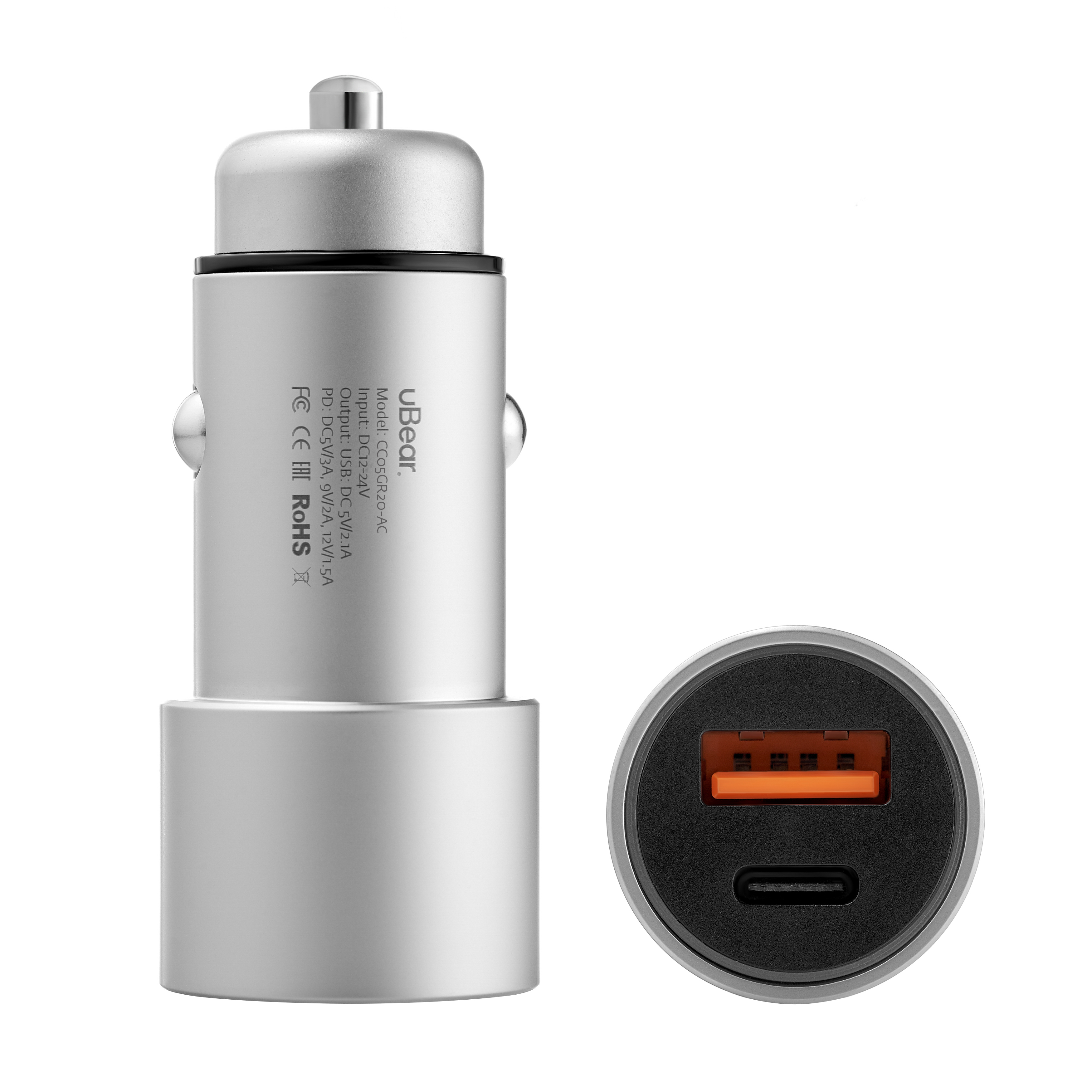 uBear Ride Car Charger, 20W Max  USB-C+USB A (PD, QC 3.0), серый
