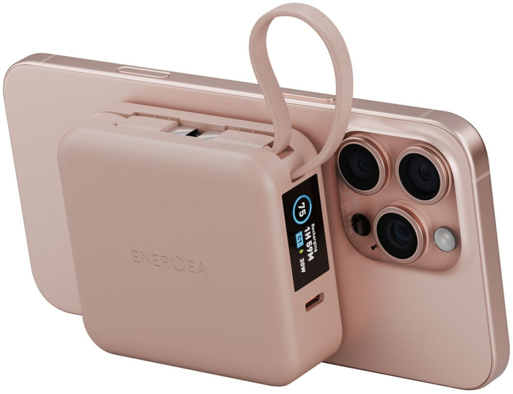 На фото изображено Внешний аккумулятор Energea MagPac Mini Plus 10000 mAh, розовый