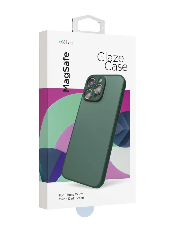 Чехол защитный "vlp" Glaze Case с MagSafe для iPhone 15 Pro, темно-зеленый