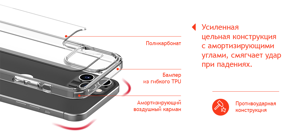 Real Case iPhone 12/12 Pro (transparent PC+TPU), прозрачный