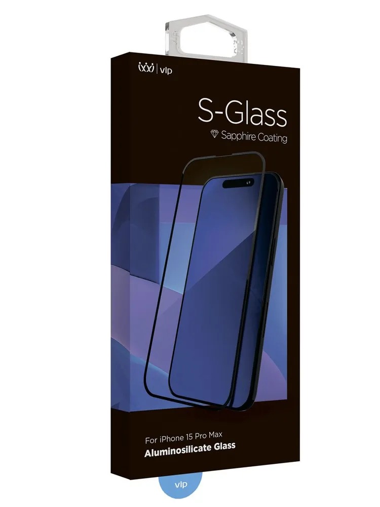 Стекло защитное 2.5D "vlp" Corning S-Glass для iPhone 15 ProMax с черной рамкой