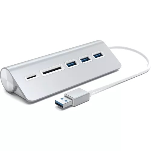 USB-хаб и кардридер Satechi Aluminum USB 30 Hub & Card Reader Интерфейс USB 3 порта USB 30 , слоты для карты памяти SD и microSD, серебряный