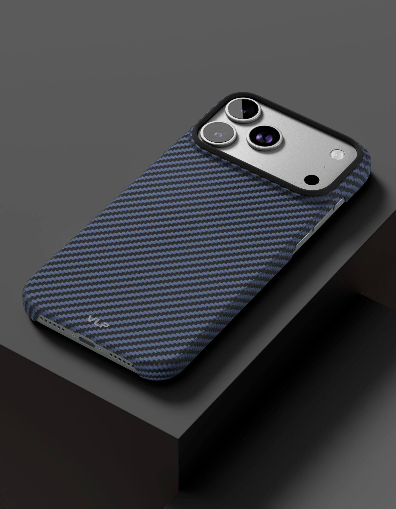 Фото Чехол защитный VLP Kevlar Case с MagSafe для iPhone 17 Pro Max, синий На фото изображено Чехол защитный VLP Kevlar Case с MagSafe для iPhone 17 Pro Max, синий