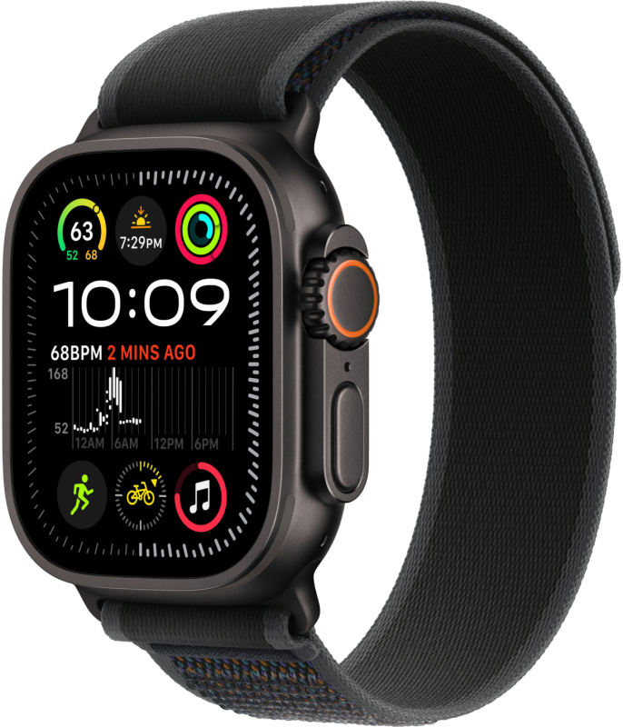 Apple Watch Ultra 2 GPS + Cellular, 49 мм, корпус из черного титана, ремешок Trail черного цвета, размер M/L