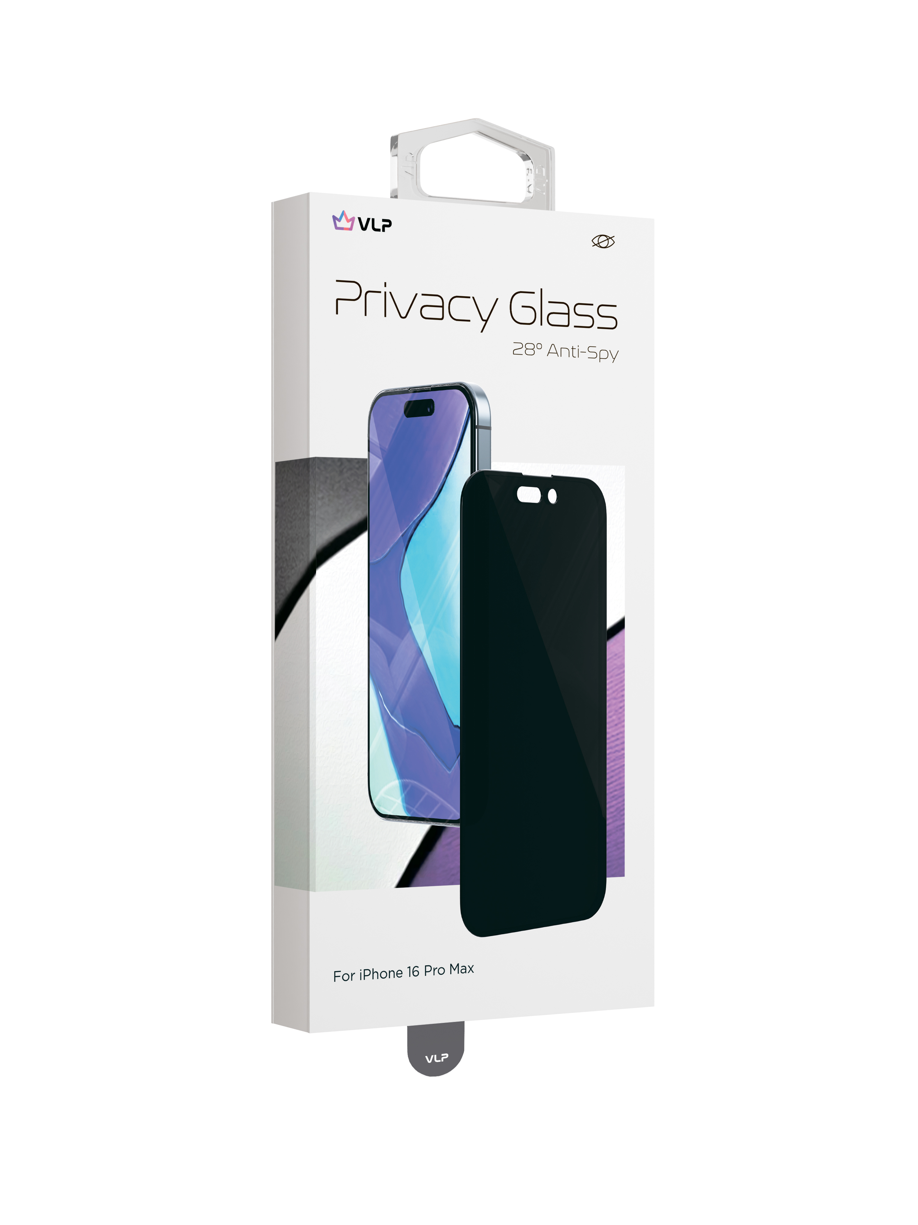 Стекло защитное 2,5D "vlp" Privacy Glass для iPhone 16 Pro Max с черной рамкой