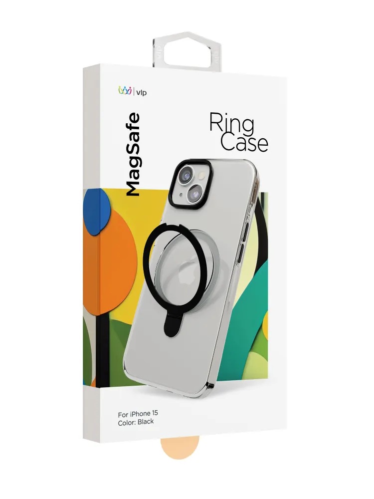 Чехол защитный "vlp" Ring Case с MagSafe подставкой для iPhone 15, черный