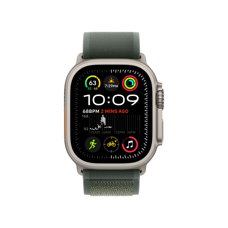 Apple Watch Ultra 2 GPS + Cellular, 49 мм, корпус из бежевого титана, ремешок Trail зелёного цвета, размер M/L