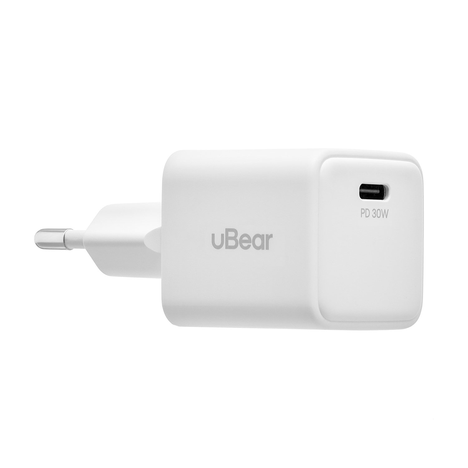 Cетевое зарядное устройство uBear Bridge USB-C, 30 Вт, GaN + Super Fast Charging, белый