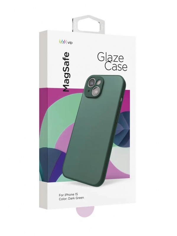 Чехол защитный VLP Glaze Case с MagSafe для iPhone 15, темно-зеленый