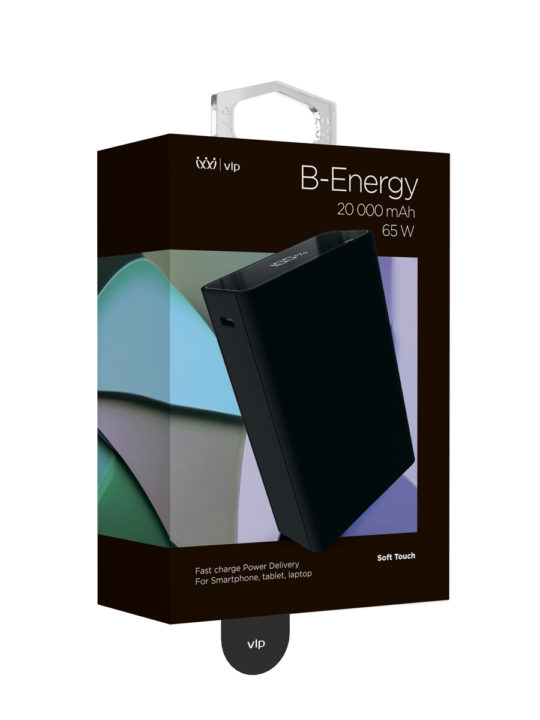 Аккумулятор внешний VLP B-Energy 20000mAh 65W, USB-C+USB-A, черный