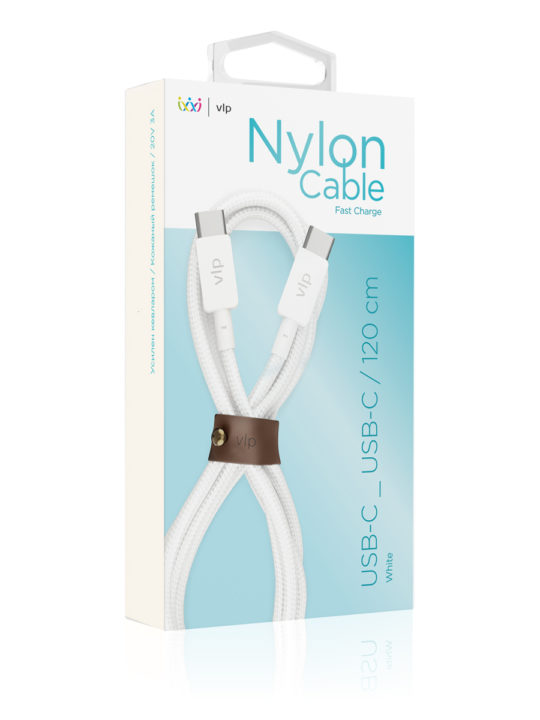 Дата-кабель "vlp" Nylon Cable USB C - USB C, 1.2м, белый