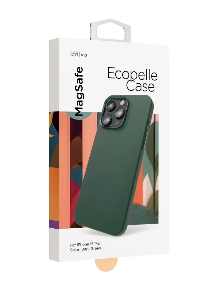 Чехол защитный "vlp" Ecopelle Case с MagSafe для iPhone 15 Pro, темно-зеленый
