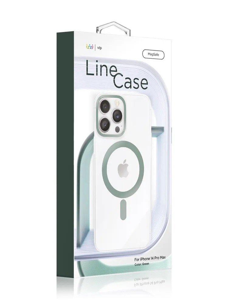 Чехол защитный "vlp" Line case с MagSafe для iPhone 14 ProMax, зеленый