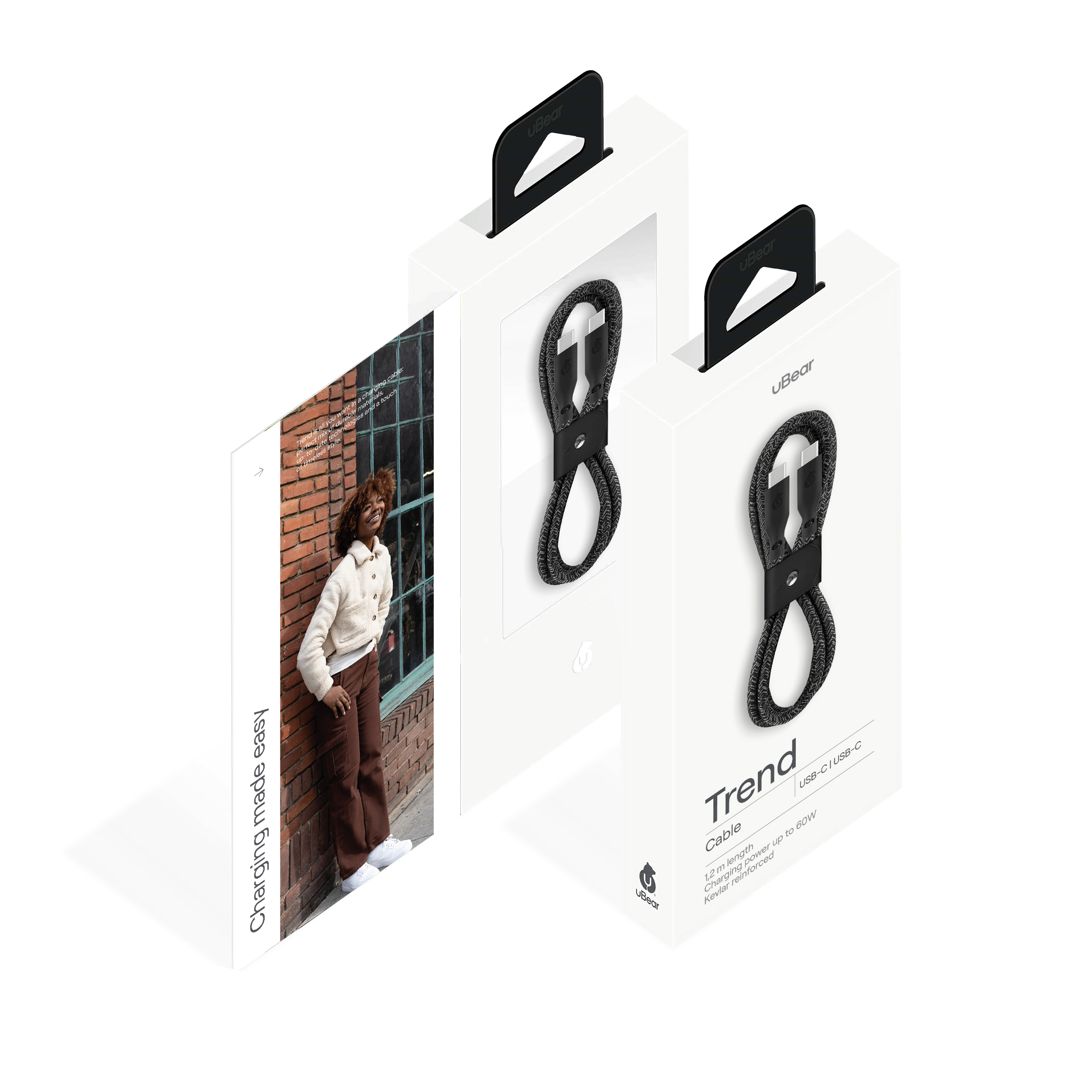 Зарядный кабель uBear Trend, USB-C|USB-С, 60Вт, 1,2м, чёрный