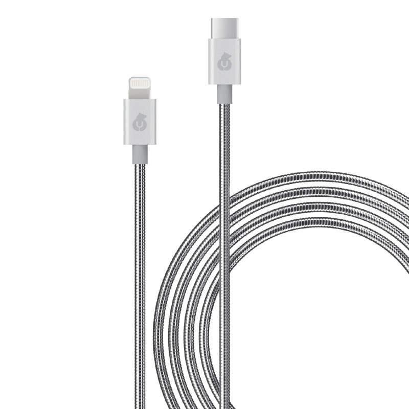 Зарядный кабель uBear Force Metal USB-C to Lightning 1,2 m Cable, серебристый