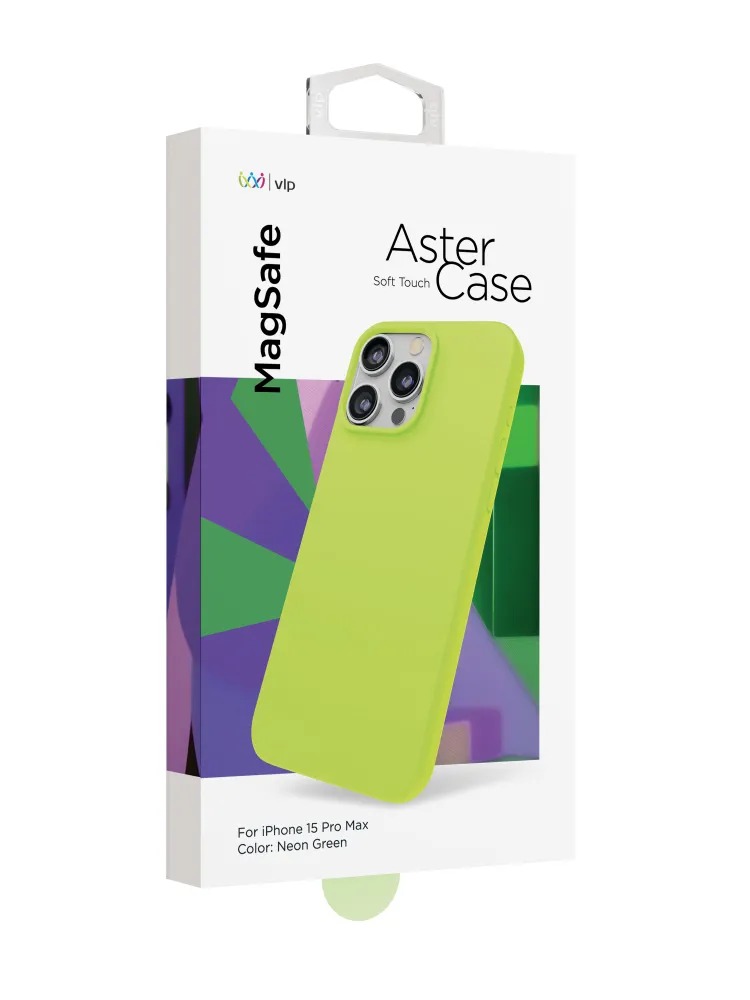 Чехол защитный VLP Aster Case с MagSafe для iPhone 15 ProMax, неоновый зеленый