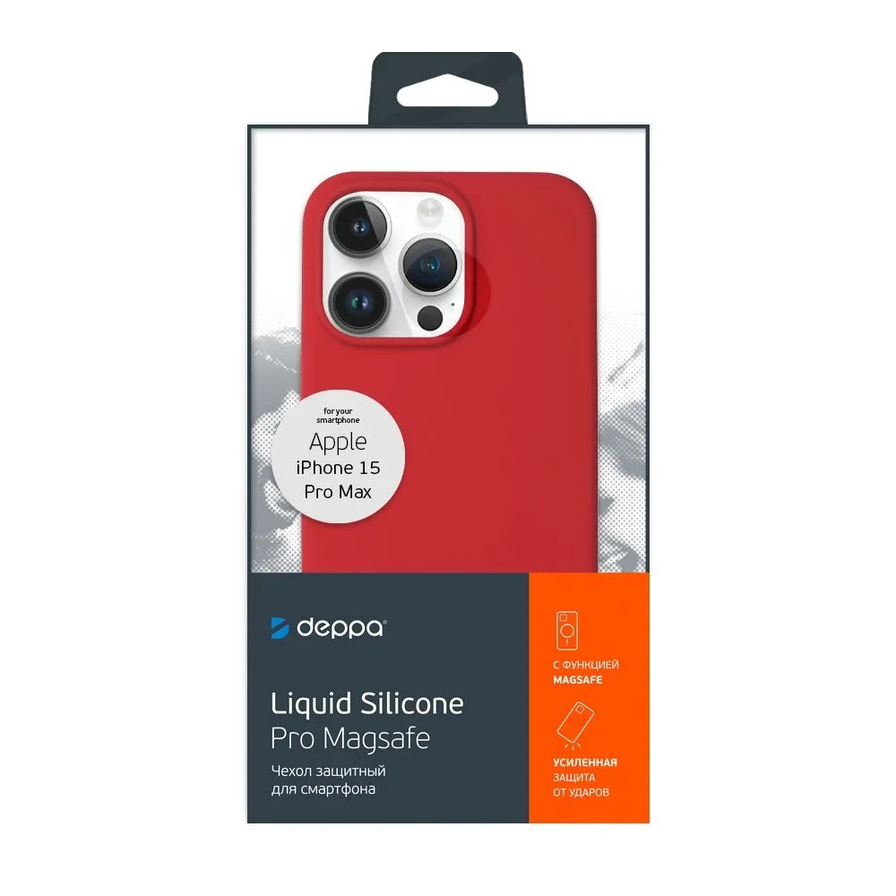 Чехол Liquid Silicone Case Pro Magsafe для Apple iPhone 15 Pro Max,  красный, Deppa в Казань по цене