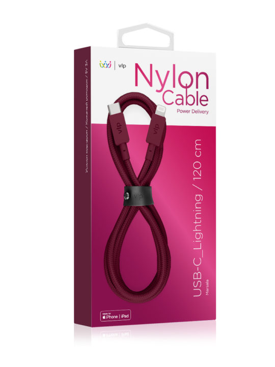 Дата-кабель "vlp" Nylon Cable USB С - Lightning MFI, 1.2м, марсала