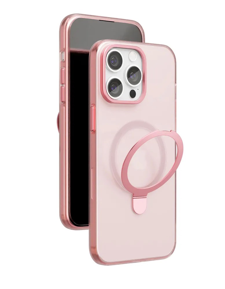 Чехол защитный "vlp" Ring Case с MagSafe подставкой для iPhone 15 Pro, розовый