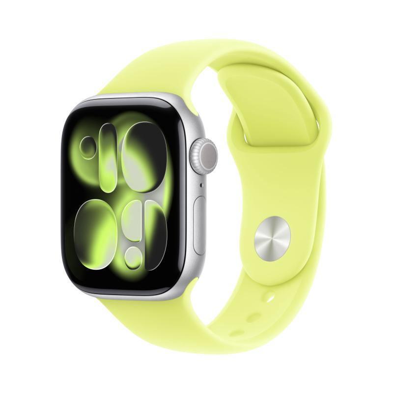 На фото изображено Apple Watch Series 11, 42 мм, корпус из алюминия цвета «Серебристый», спортивный ремешок, размер M/L