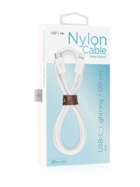 Дата-кабель "vlp" Nylon Cable USB С - Lightning MFI, 1.2м, белый